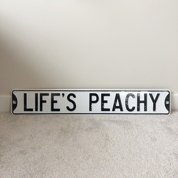 Life’s Peachy Steel Metal Street Sign Black White 36 X 6 Shop Decor New Sealed
